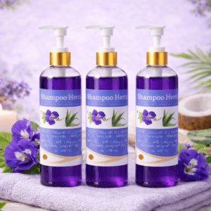 เซตแชมพูอัญชันสมุนไพร 3 ขวด บ้านห้วยทรายเหนือ บำรุงผมดกดำ